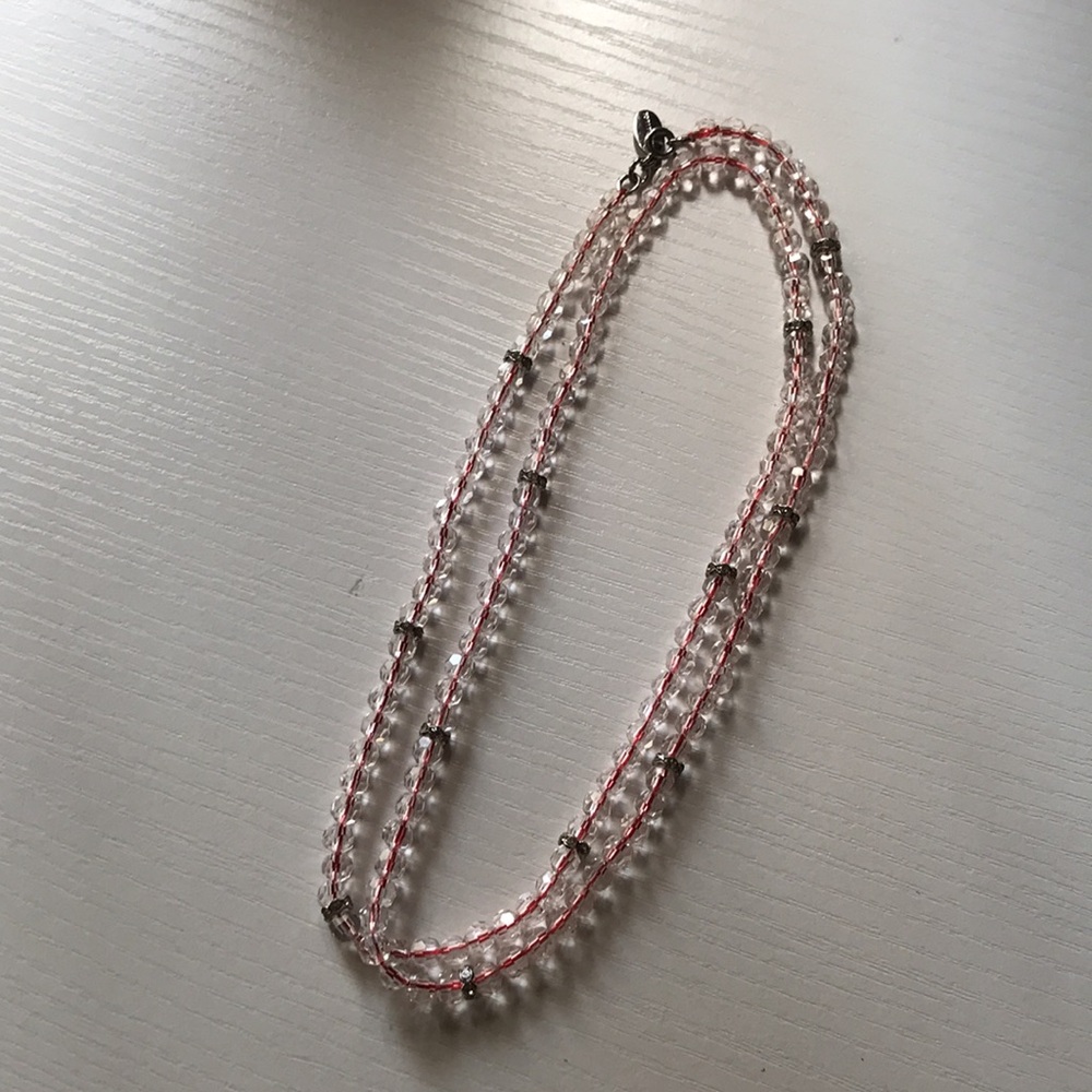Ann Taylor Loft Faceted Pink Clear Beads Necklace